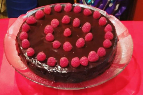 Chocolate Cake with raspberry rings